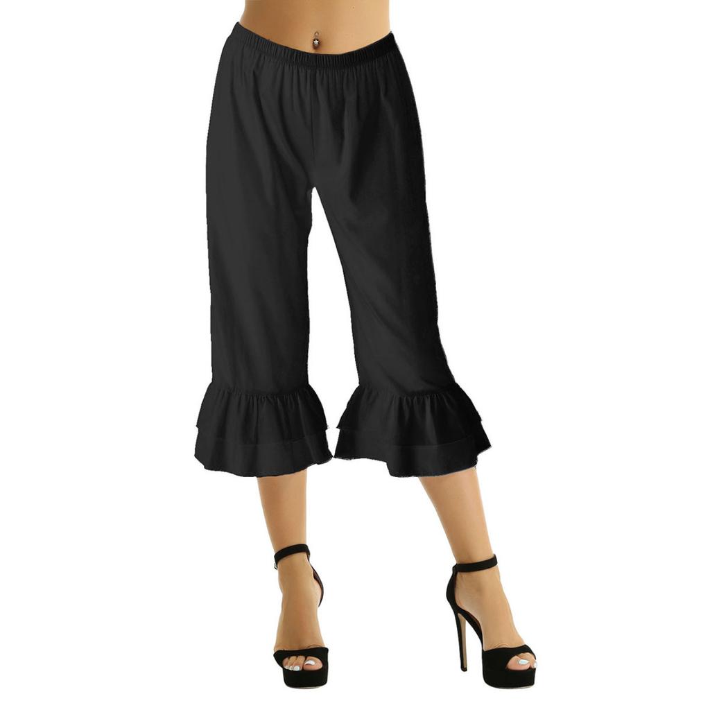 Women Retro Vintage Elastic Waist Ruffles Hem Pantaloons Bloomers Underpants Victorian Era Costume