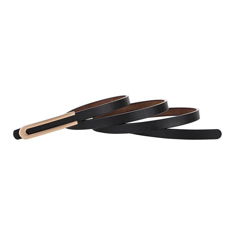 Genuine Leather Thin Waist Belt For Women With Alloy Buckle And Bright Finish For Casual Dresses