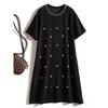 Little Fairy Pearl Black Dress! Foreign Trade Original Garment Women 2025 Summer Stretch Tencel Cotton Portable Slimming Dress