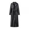 Womens Winter Streetwear Vintage PU Leather Jacket Slim Fit With Belt Detail