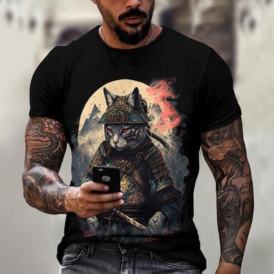 Мужские футболки с животными, летняя футболка с короткими рукавами, японский самурайский узор, одежда большого размера, модная повседневная уличная одежда