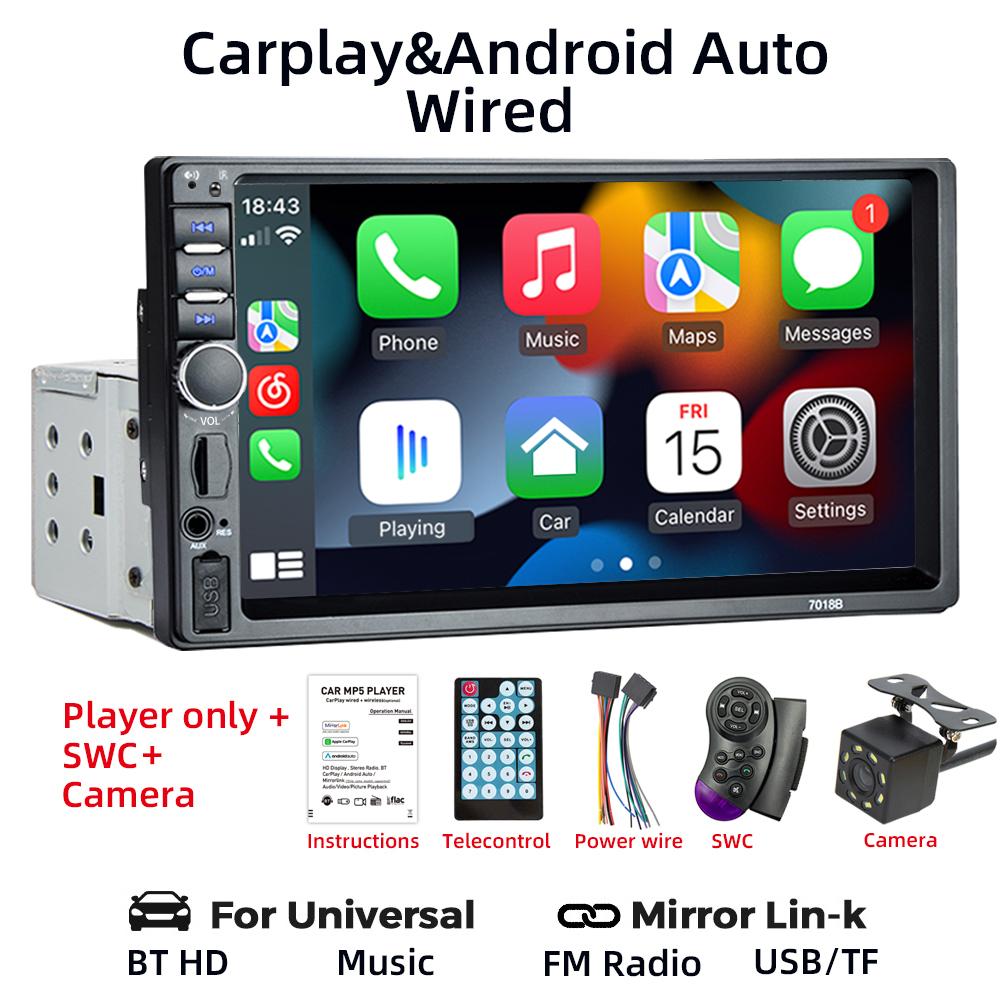HIPPBQCC 1 DIN Автомагнитола 7" Carplay Android Auto Мультимедийный плеер HD Сенсорный экран FM AUX Вход Bluetooth MirrorLink Автомагнитола