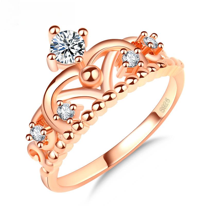 Универсальная корейская версия кольца Crown Rose Gold Ring с блестящим цирконием для женщин, персонализированные ювелирные изделия на заказ