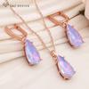 Fashion Rose Gold Color Water Drop Crystal Dangle Earrings Jewelry Sets For Women Wedding Necklace Gift