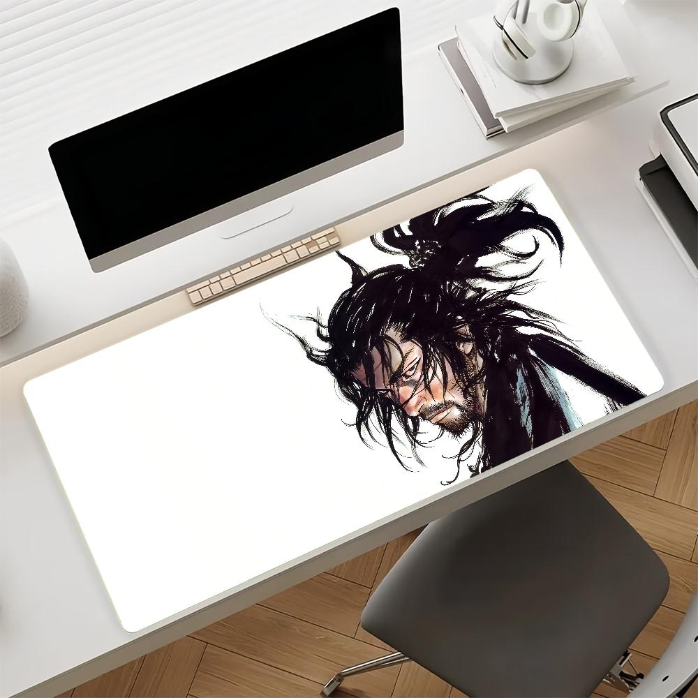 Gaming Mouse PadDesk MatAntislip Base Stitched Edges Monochrome Samurai Anime Guy Print Keyboard Pad for Gamer Office Home