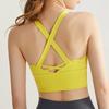 Women's Shockproof Longline Sports Bra with Fixed Pads Solid Wireless Cross Back Fitness Yoga Running Vest
