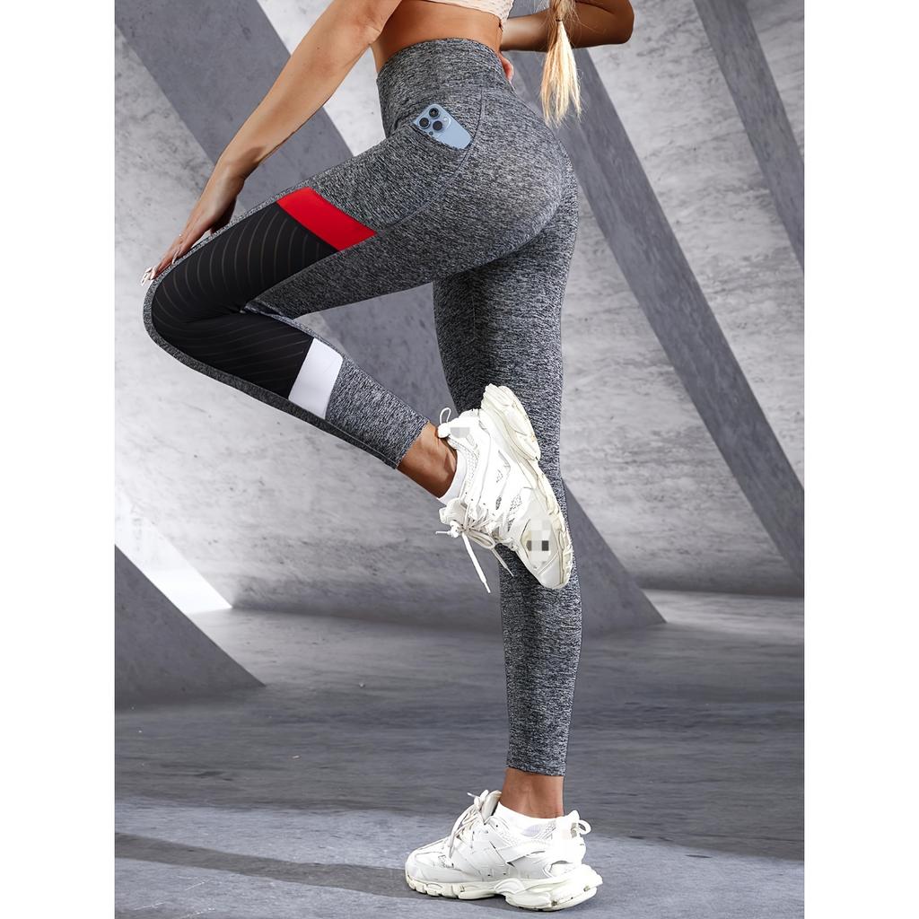 Контрастные цветные утягивающие леггинсы для йоги, дышащие штаны для йоги с высокой талией, приподнимающие ягодицы, женская спортивная одежда с широким поясом