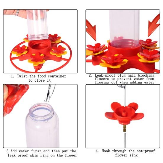 360ml Hummingbird Feeder Hanging Feeder with Anti-Ant Guard Bird Feeder with 5 Flower Feeding Ports Circular Perch for Garden Backyard