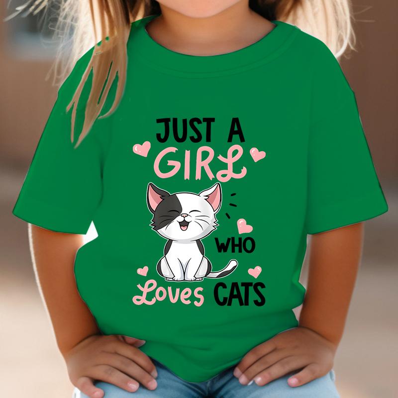 Just A Girl Who Loves Cats Tshirt Girls Harajuku Animal Summer Fashion Kids Clothes Funny Graphic Cute Cat Lover Streetwear