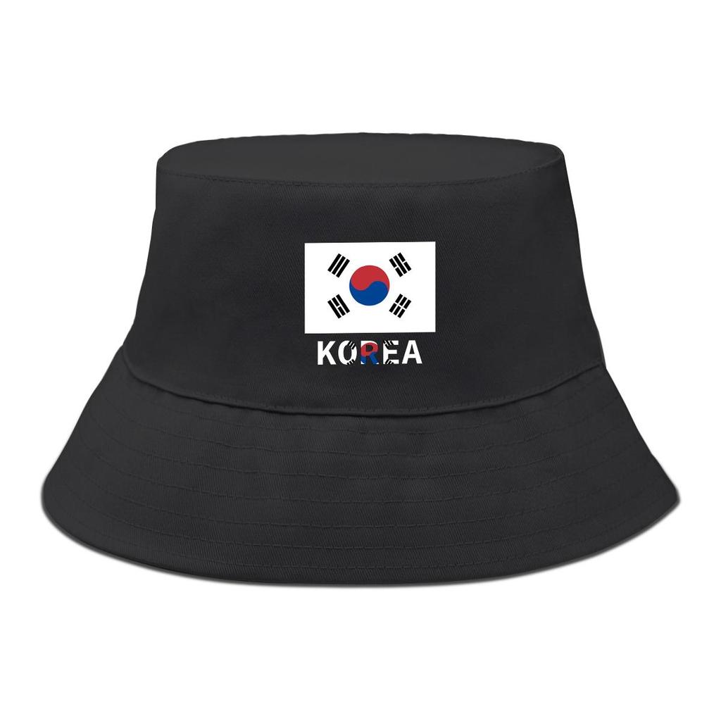 South Korea Flag Print Bucket Hat , Patriotic Fisherman Hat Solid Color Wide Brim Foldable Basin Cap