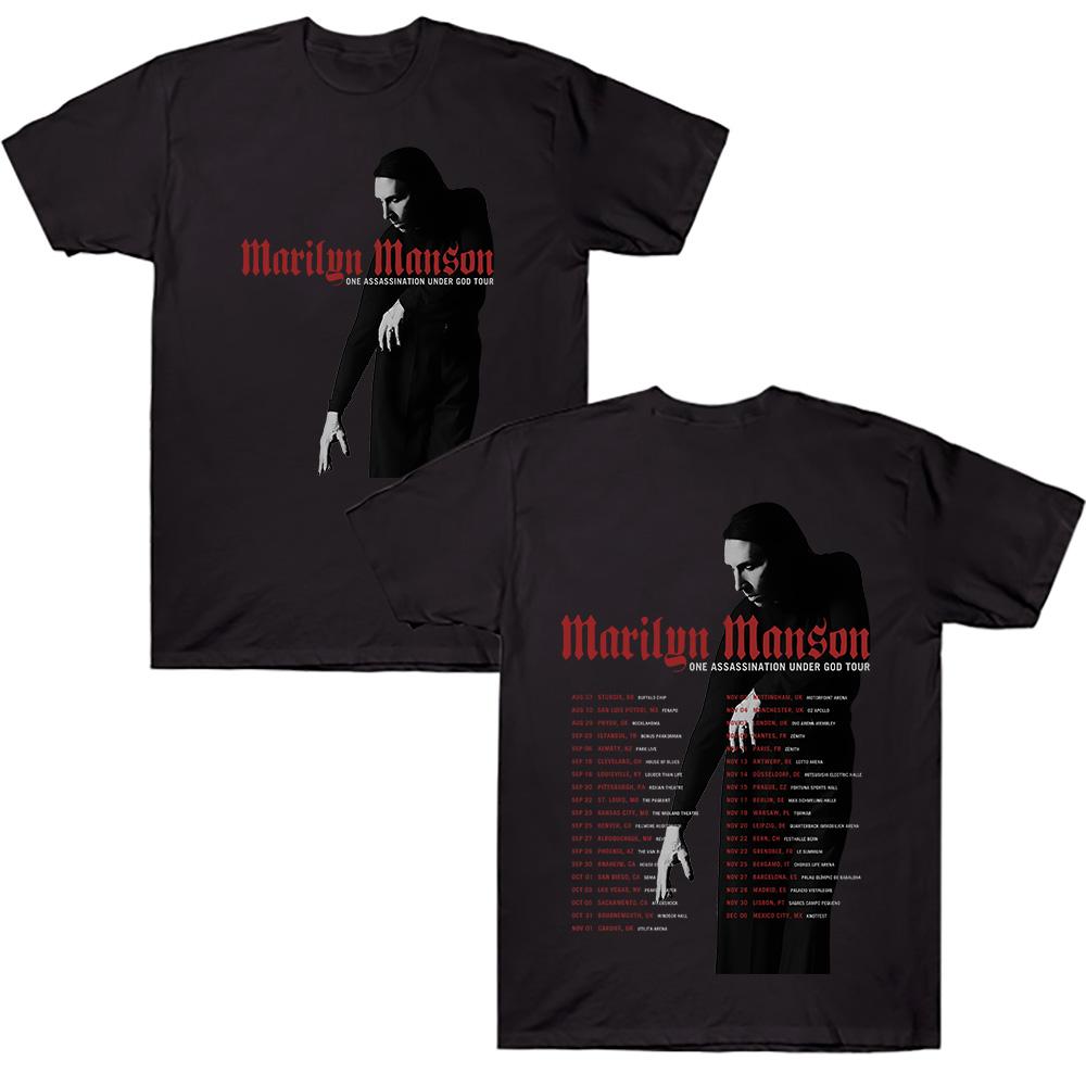 Футболка Marilyn Manson One Assassination Under God Tour 2025 Новая Большая Уличная Футболка с коротким рукавом Мужская Женская Хлопковый Топ