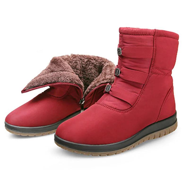 2024 Winter Shoes Women Snow Boots Thick Sole Flat Women Ankle Boots Warm Plush Cold Winter Boots Plus Size 42 Black Red D145