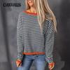 Autumn Women's Round Neck Striped Clashing Long Sleeve Casual Top