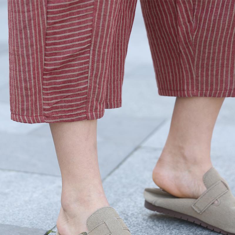 Повседневные летние полосатые брюки женские винтажные одежды больших размеров элегантные женские брюки с эластичной резинкой на талии