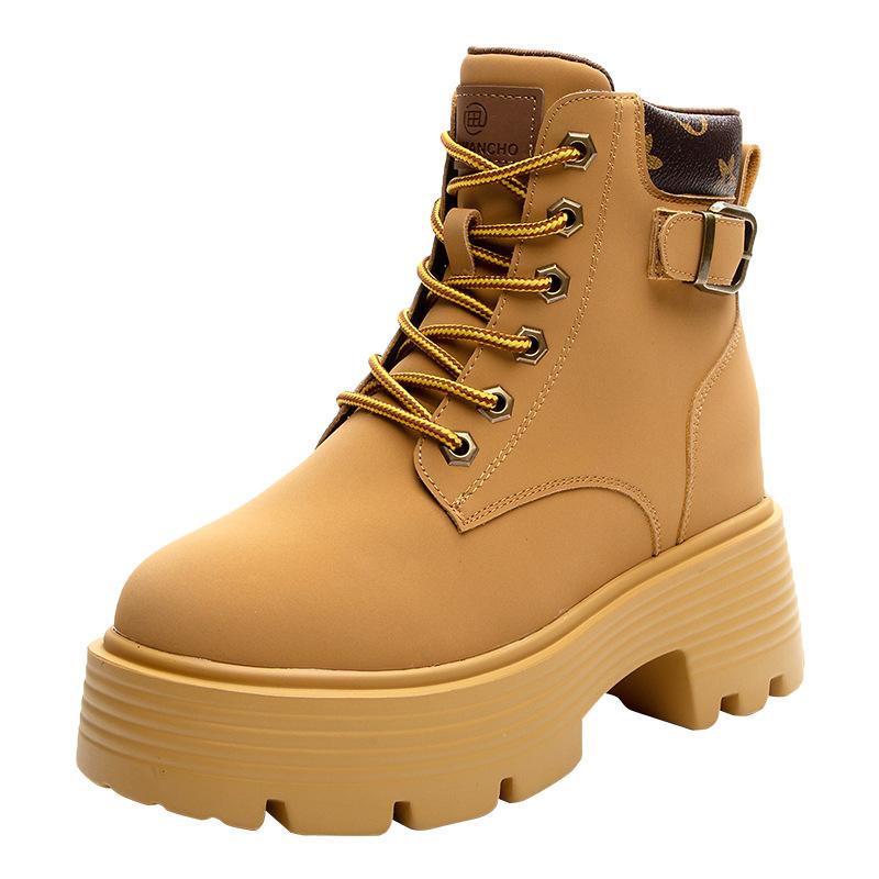 2024 новые 9 см внутренняя высота увеличивается кожа толстая подошва маленький размер женские короткие на шнуровке повседневные теплые хлопковые туфли ботинки Martin женские