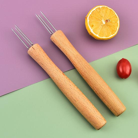 4 шт. металлические вилки для картофеля с 3 зубцами и ручкой из бука, многоразовые кухонные кукурузные шпажки, кухонная утварь