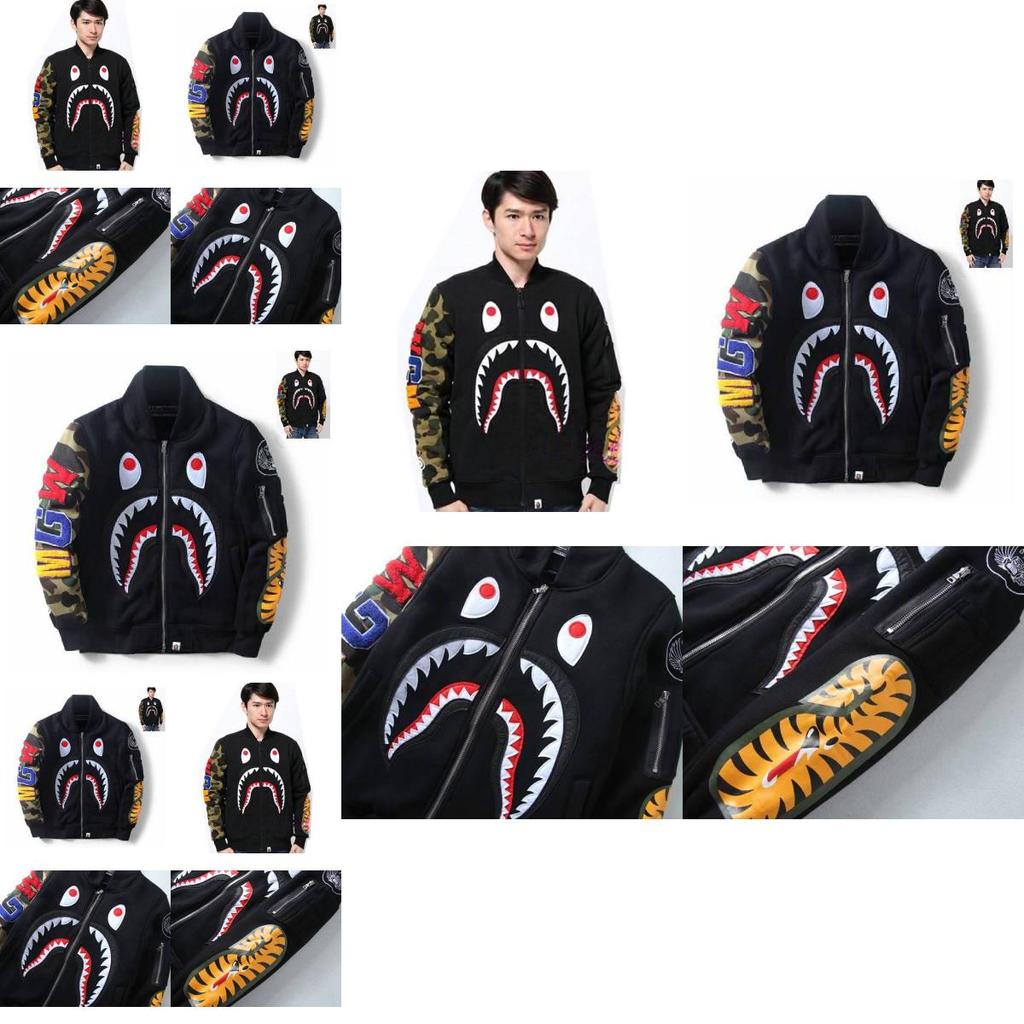 Shark Print Bomber Jacket For Men With Windproof Fabric For Casual Daily Wear