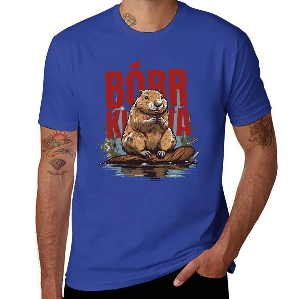 Beaver, Boberek Graphic Print Men T-Shirt Oversize T Shirts Anime Clothes Tees Summer Casual Men Workout Shirt