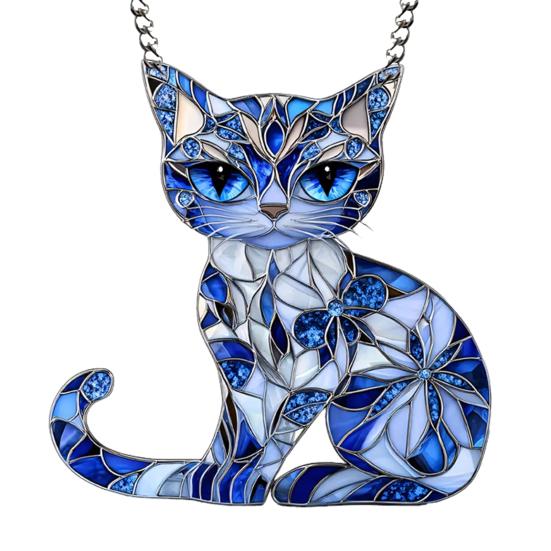 Cat Acrylic Sun Catcher Window Hanging Ornament Blue Cat Sun Catcher with Chain Wall Art Decor Gift for Friends And Family