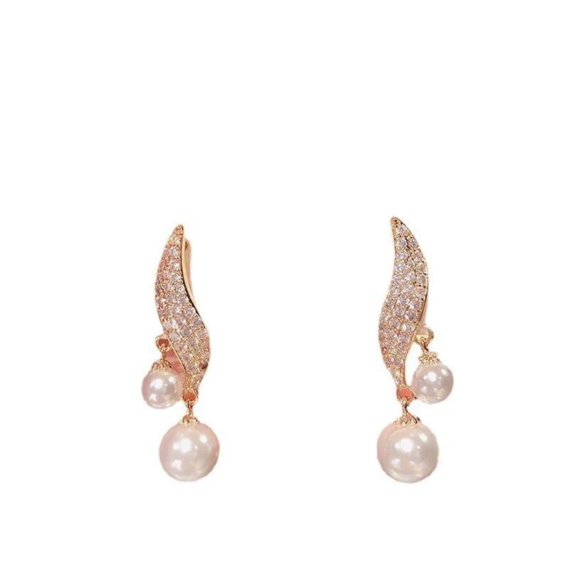 Women's Double Pearl Pendant Earrings