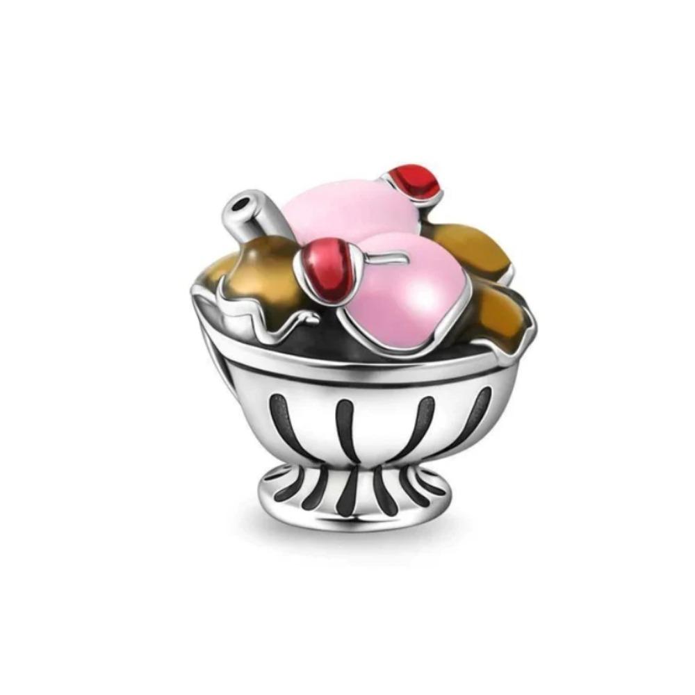 925 Silver Colorful Fruit Birthday Cake Milk Burger Chili Pendant Bead for DIY Women Bracelet Jewelry