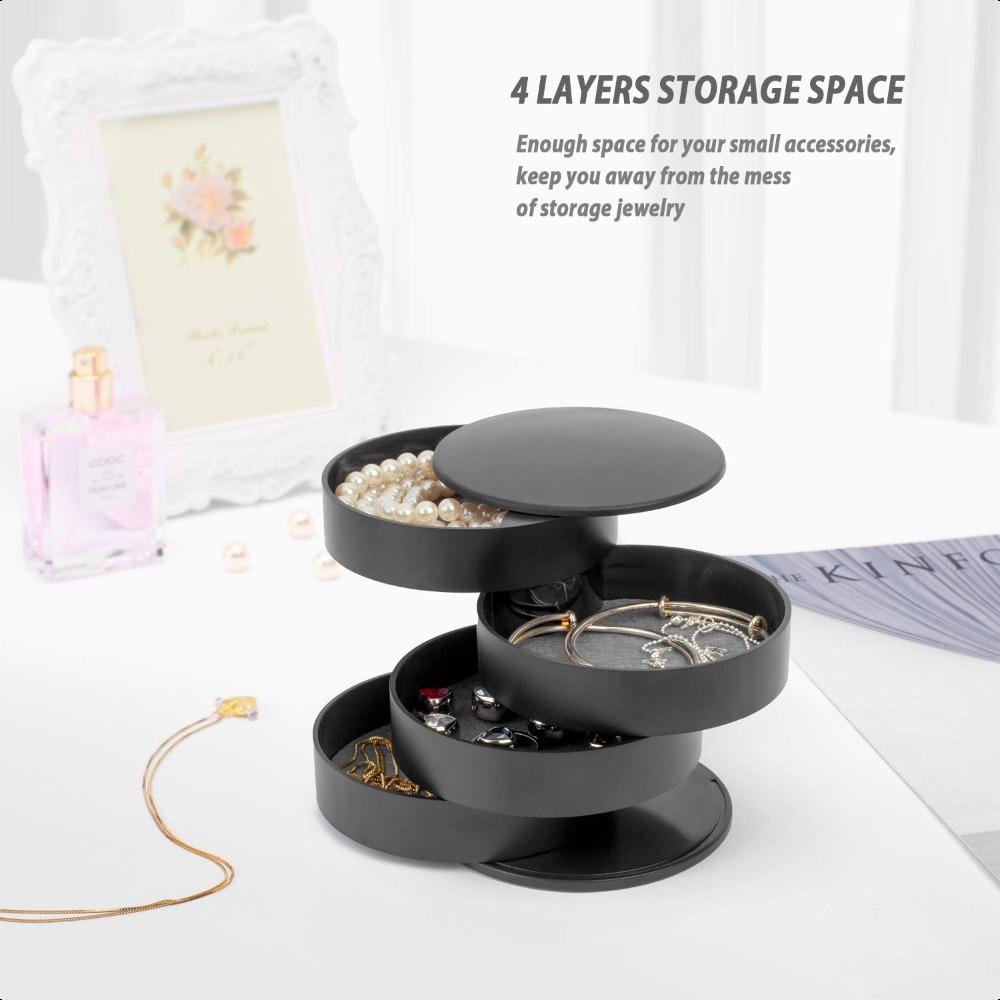 Jewelry Storage Box, Small Jewelry Box Earring Holder for Women, Jewelry Storage Box 4-Tier Rotatable Jewelry Accessories Storage Tray with Lid