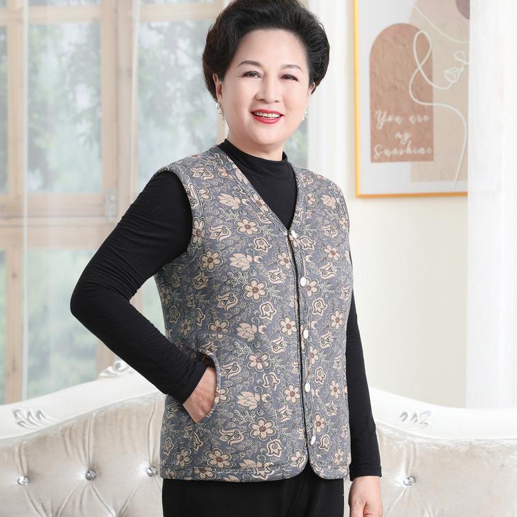 Seniors' Vest Female Grandma Autumn New Vest Jacket Mother Plus Velvet Thickened Vest Elderly Casual Clothes