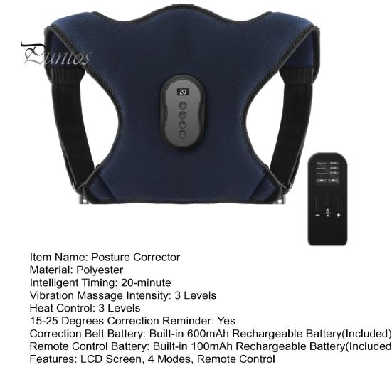 Корректор осанки Электрический горячий компресс вибрационный массажер Регулируемый для мужчин, женщин, подростков, плеч, спины, облегчение боли, коррекция горба