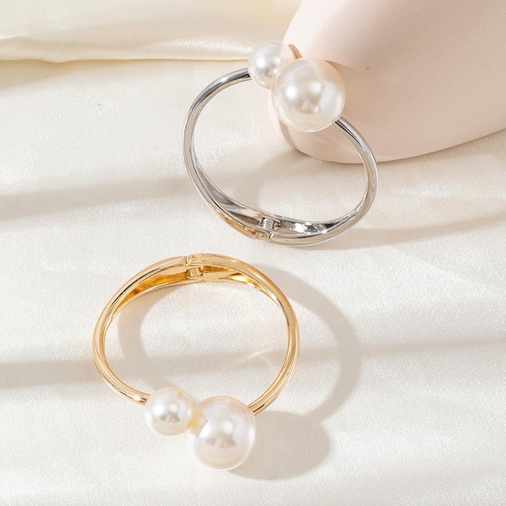 DIEZI Корейские браслеты-манжеты с крупными жемчужными бусинами, панк, золото, серебро, геометрические пружинные браслеты для женщин и мужчин, подарочные украшения