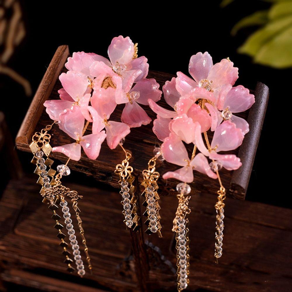 Ancient Floral Hair Stick Tassel Hanfu Headwear Elegant Tang Dynasty Hairpin Jewelry