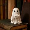 Cute Resin Ghost Figurines Halloween Figurine, Tabletop Ornament with Black Cat And Whimsical for Coffee Cup Decor Home Office Bookshelf