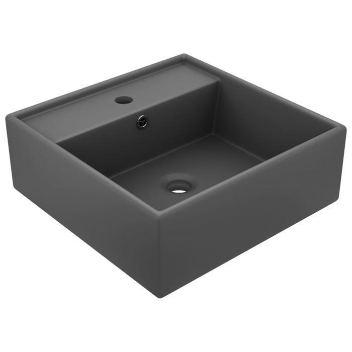 VidaXL Luxury Square Washbasin with Overflow Countertop Washbasin Toilet Hand Basin Bathroom Cosmetic Room Dark Grey 146950