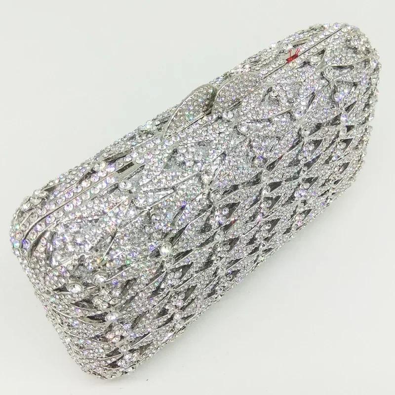Boutique De FGG Роскошный Хрустальный Клатч Вечерние Сумки для Женщин Формальная Вечеринка Серебряный Страз Минодьер Сумки и Кошельки
