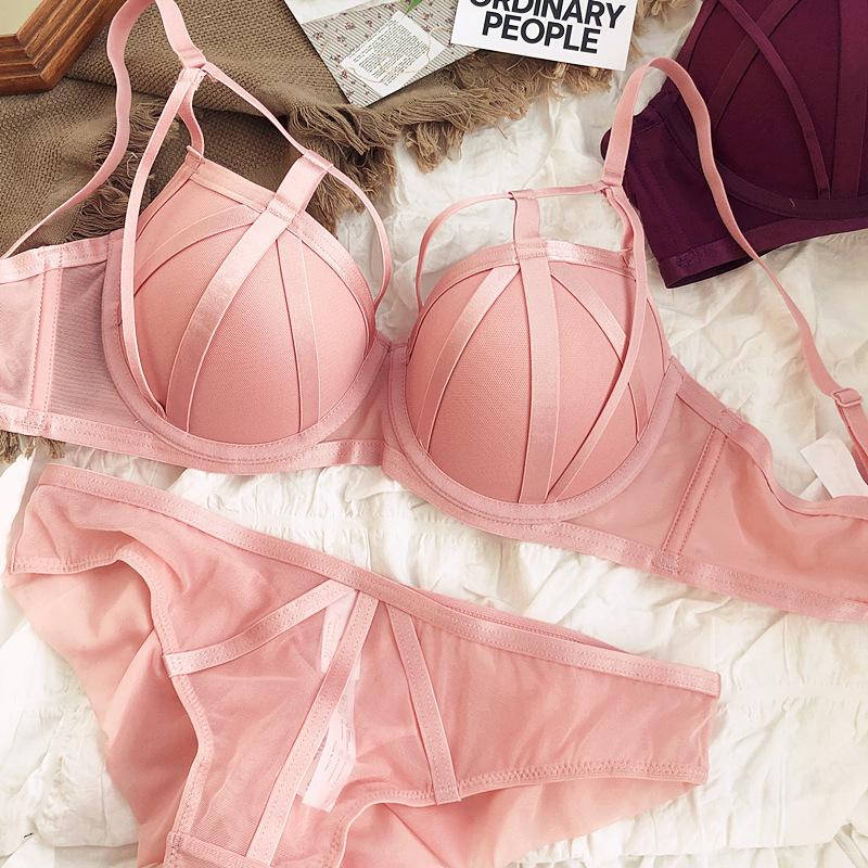 Women Lace Underwear Sexy Hollow Push Up Bra Set Classic Bandage Lingerie Fashion Fluorescent Plus Size C D Brassiere