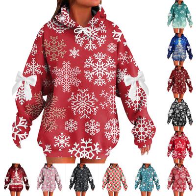 Женский рождественский с принтом банта, с длинными рукавами, свободного кроя, повязка на голову с веревкой, худи-топ с капюшоном