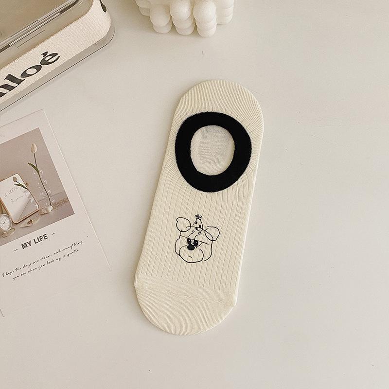 Летние тонкие носки-следки для женщин, хлопковые носки, дышащие короткие носки, летние мультяшные, с низким вырезом, не сползающие и невидимые носки