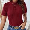 Женский летний трикотажный пуловер с коротким рукавом, воротником-стойкой и однотонный топ-футболка