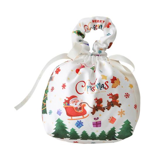 Christmas Gift Bag with Drawstring Reusable Candy Bag for Treats Cookie Goodies Xmas Eve Fruit Storage Bag with Santa Snowman Deer Doll for Xmas Party