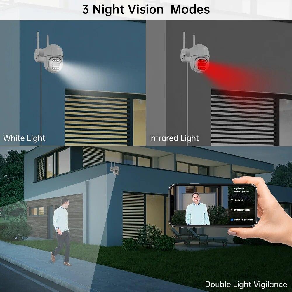 Новая 8-мегапиксельная 4K PTZ IP-камера с 8-кратным зумом, двойным объективом, камера видеонаблюдения с обнаружением человека, 4-мегапиксельная уличная камера видеонаблюдения, Wi-Fi, камера видеонаблюдения, приложение ICSEE