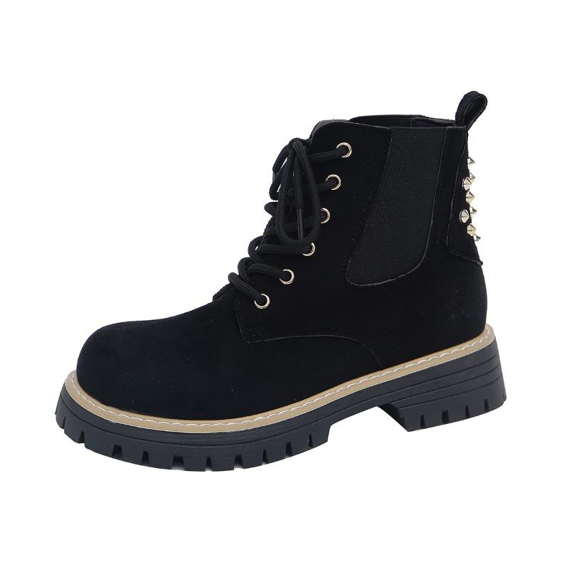 Ботильоны большого размера из замши на толстом каблуке в британском стиле Мартин с круглым носком и шнуровкой, зимние 2025