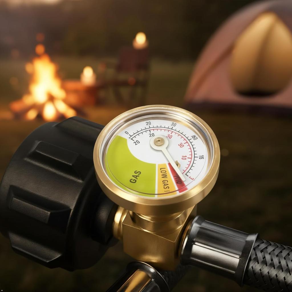 15 inch packs of 2 RV Propane Hoses with Gauge, Stainless Steel Braided Camper Tank Hose,Rv lp Gas Hoses Connector for Standard Two-Stage Regulator