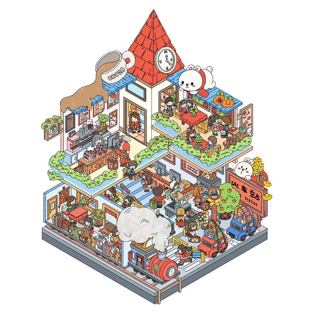 Наклейка 3D-пейзаж с наслоением и наклеиванием, ПЭТ, наклейка со сценой домика, склеивающиеся наклейки для дневника, детская игрушка