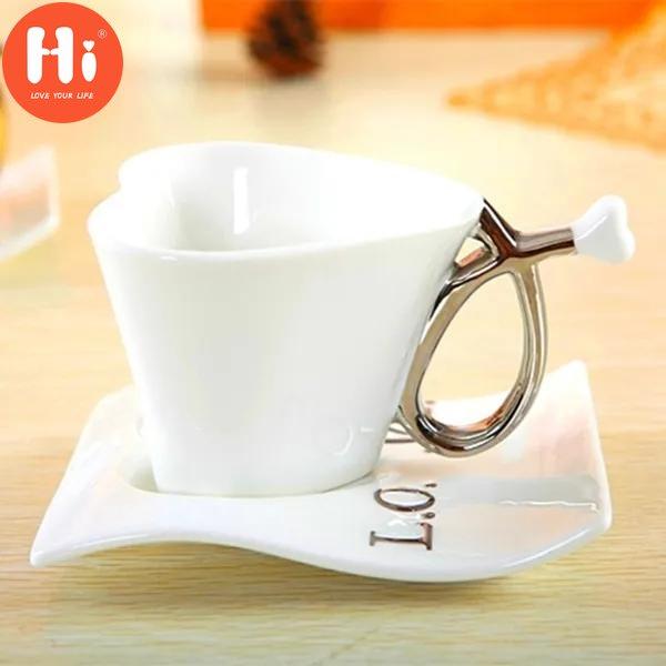 Привет, керамическая кофейная кружка, чашки в форме сердца, синяя креативная молочная кружка с ложкой, подарочные наборы чашек на день Святого Валентина для влюбленных