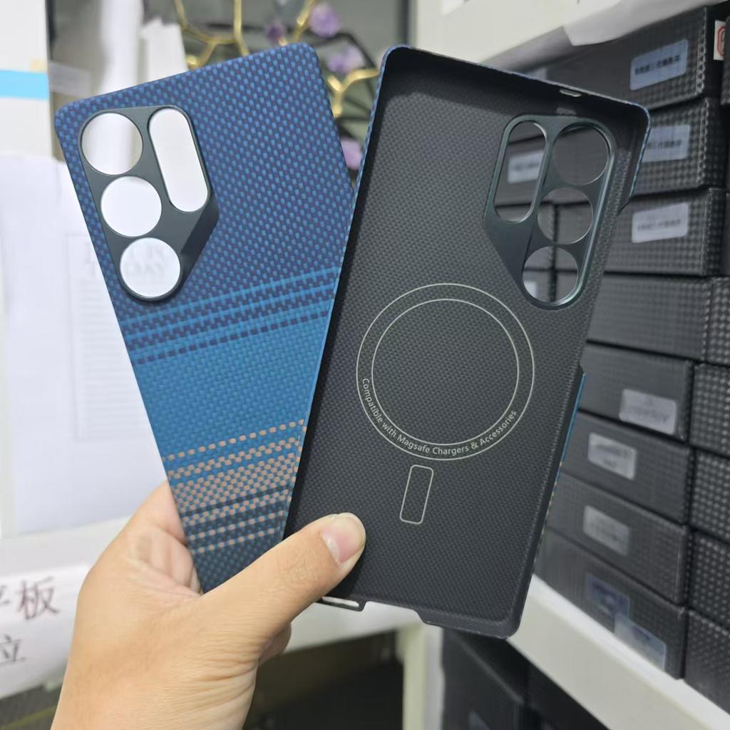 Aramid Kevlar Carbon Fiber Hard Case for Samsung S25 Ultra Magnetic Protective Shell Floating Woven Color Galaxy S24 Ultra Light Shell