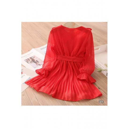 Платье с длинным рукавом для девочек с пряжкой и костюмом с поясом