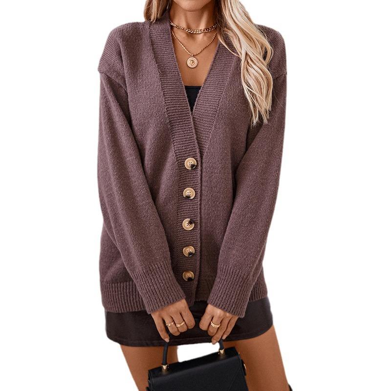 Женский трикотаж больших размеров, однотонный однобортный вязаный кардиган-свитер на осень и зиму