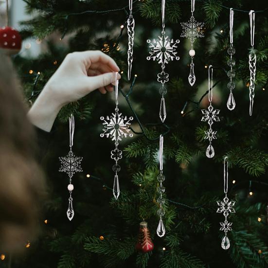 10 Pcs Crystal Snowflake Icicle Ornaments Clear Acrylic Christmas Ornaments for Christmas Tree Winter New Year Party Decor