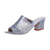 Sandals Women's New Summer Models, Fish Mouth Middle Heel Mesh Thick Heel Sequins Casual Large Size Sandals