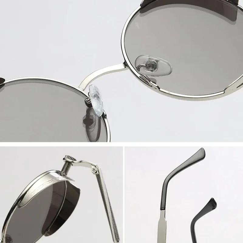 Круглые Металлические Панк Солнцезащитные Очки Стимпанк Мужские Женские Модные Светоотражающие Очки Дизайнерские Брендовые Ретро Винтажные Солнцезащитные Очки Уф400