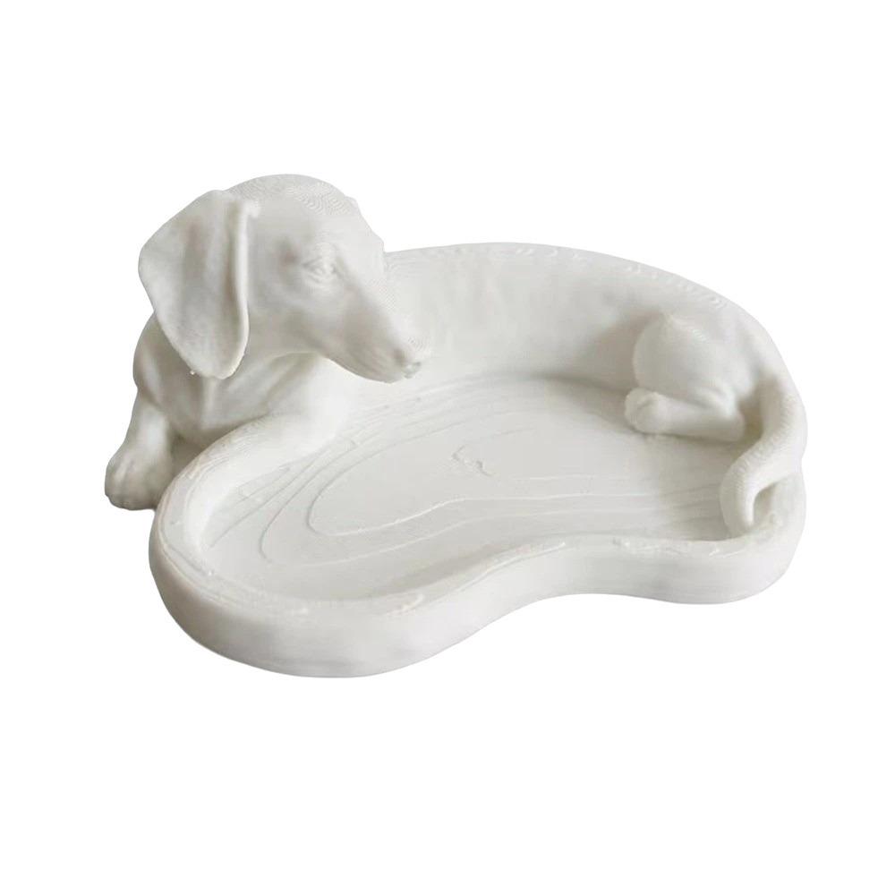 White Dog Shaped Jewelry Tray 3D Printed Key Coin Holder Creative Small Item Organizer Bedroom